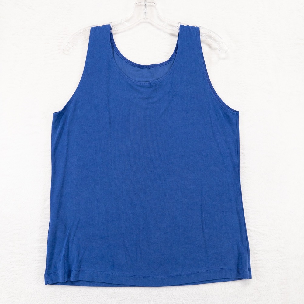 Chico's Travelers Tank Top 2 US L 12/14 Blue Scoop Neck Sleeveless Shell Slinky